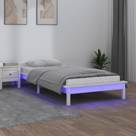 Estructura cama LED sin colchón madera maciza blanco 100x200 cm
