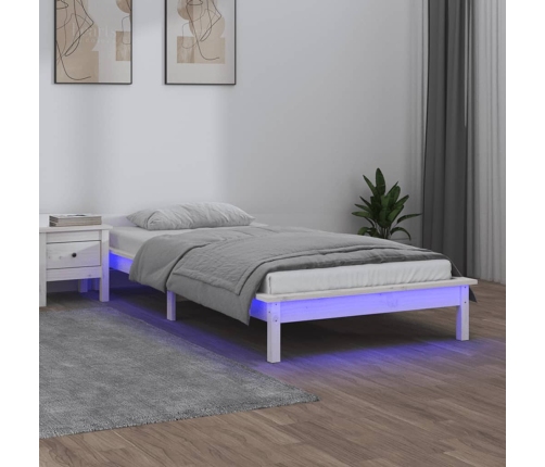 Estructura cama LED sin colchón madera maciza blanco 100x200 cm