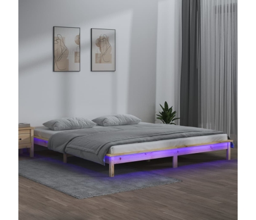 Estructura de cama LED sin colchón madera maciza 120x200 cm