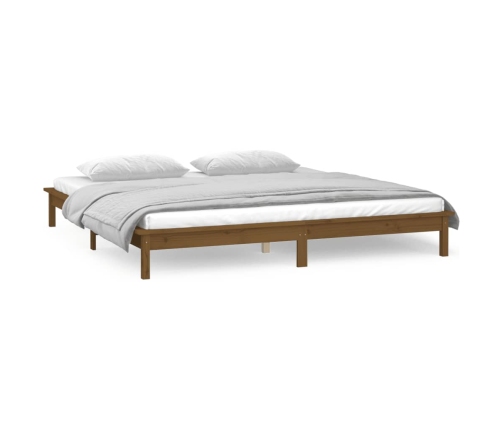 Estructura de cama con LED madera maciza marrón miel 140x200 cm