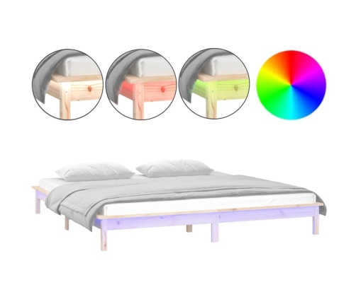 vidaXL Estructura de cama con LED madera maciza King Size 150x200 cm