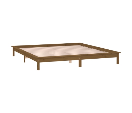 Estructura de cama con LED madera maciza marrón miel 150x200 cm