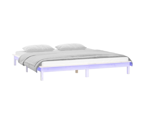 Estructura cama LED sin colchón madera maciza blanco 160x200 cm