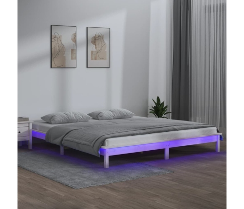 Estructura cama LED sin colchón madera maciza blanco 160x200 cm