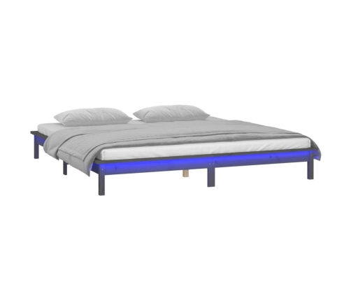 Estructura de cama con LED madera maciza gris 160x200 cm