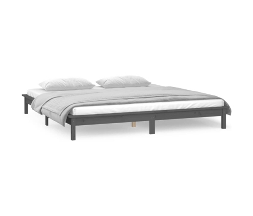 Estructura de cama con LED madera maciza gris 160x200 cm