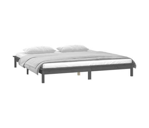 Estructura de cama con LED madera maciza gris 160x200 cm