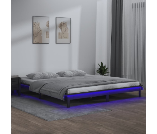 Estructura de cama con LED madera maciza gris 160x200 cm