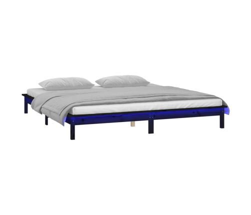 Estructura de cama con LED madera maciza negra 160x200 cm