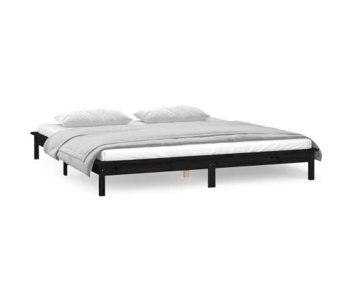 Estructura de cama con LED madera maciza negra 160x200 cm