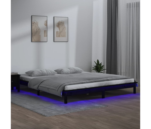 Estructura de cama con LED madera maciza negra 160x200 cm