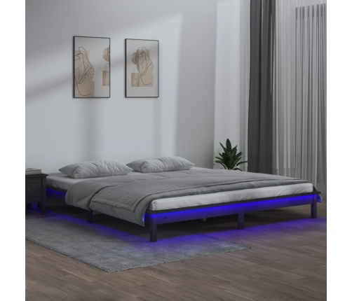 Estructura de cama con LED madera maciza gris 180x200 cm