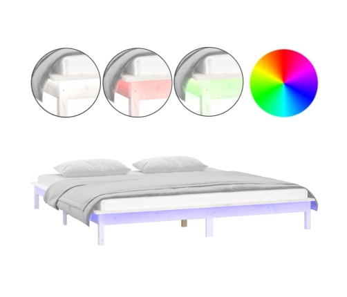 vidaXL Estructura de cama con LED madera maciza blanca 200x200 cm