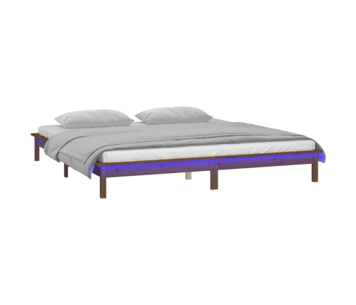 Estructura de cama con LED madera maciza marrón miel 200x200 cm