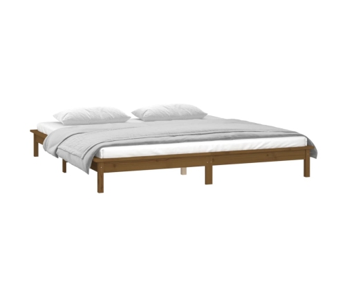 Estructura de cama con LED madera maciza marrón miel 200x200 cm