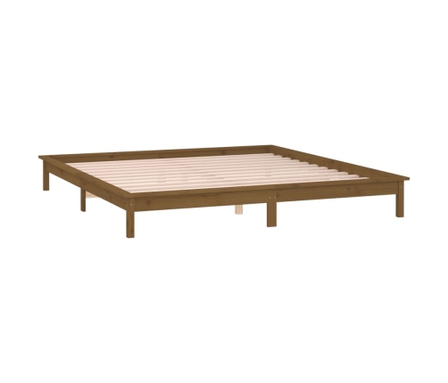 Estructura de cama con LED madera maciza marrón miel 200x200 cm