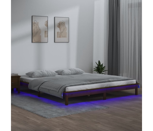 Estructura de cama con LED madera maciza marrón miel 200x200 cm