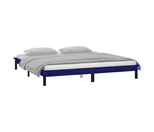 vidaXL Estructura de cama con LED madera maciza negra 200x200 cm