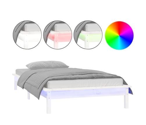 Estructura de cama con LED madera maciza blanca 75x190 cm