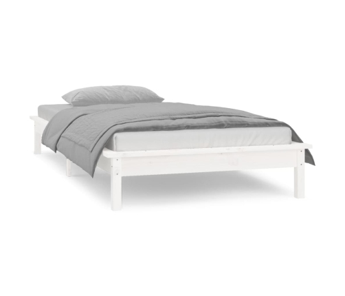 Estructura de cama con LED madera maciza blanca 75x190 cm