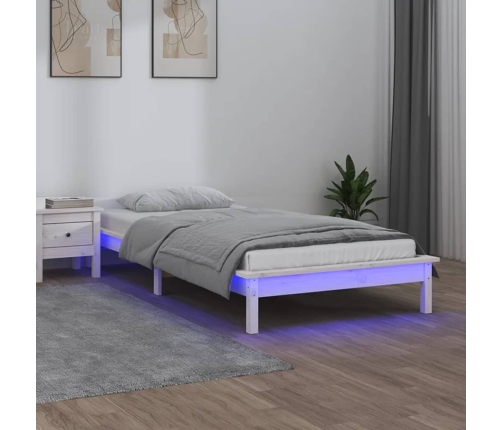 Estructura de cama con LED madera maciza blanca 75x190 cm