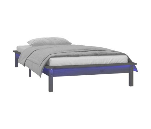 Estructura de cama con LED madera maciza gris 75x190 cm