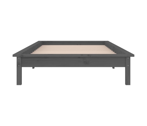 Estructura de cama con LED madera maciza gris 75x190 cm