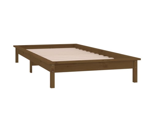 Estructura de cama con LED madera maciza marrón miel 90x190 cm