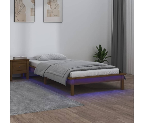 Estructura de cama con LED madera maciza marrón miel 90x190 cm