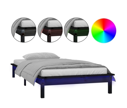 Estructura de cama con LED madera maciza negra 90x190 cm