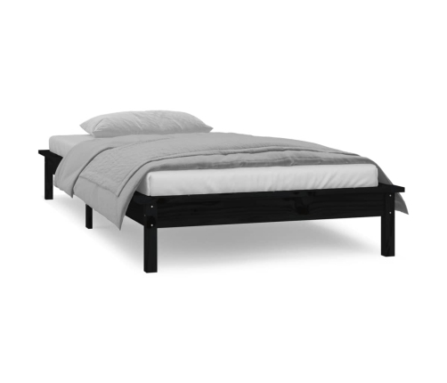 Estructura de cama con LED madera maciza negra 90x190 cm