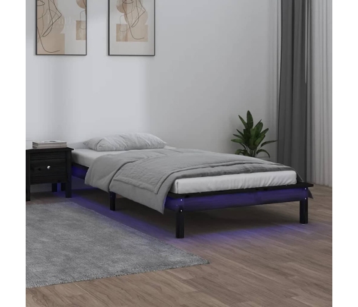 Estructura de cama con LED madera maciza negra 90x190 cm