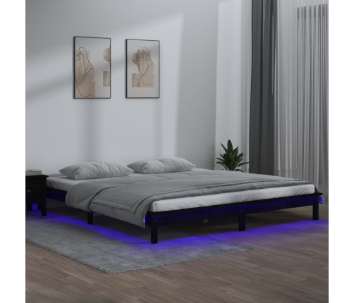 vidaXL Estructura de cama doble con LED madera maciza negra 120x190 cm