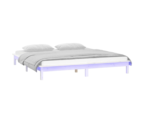 Estructura de cama con LED madera maciza blanco 135x190 cm