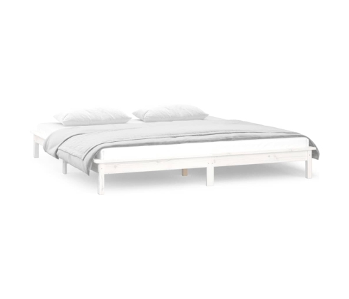 Estructura de cama con LED madera maciza blanco 135x190 cm