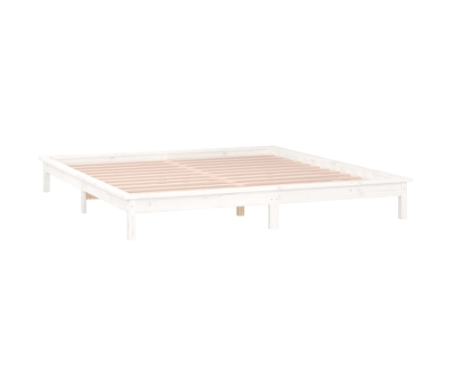 Estructura de cama con LED madera maciza blanco 135x190 cm