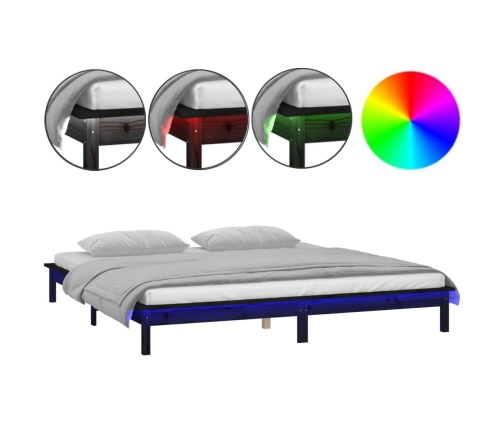 Estructura de cama con LED madera maciza negro 135x190 cm