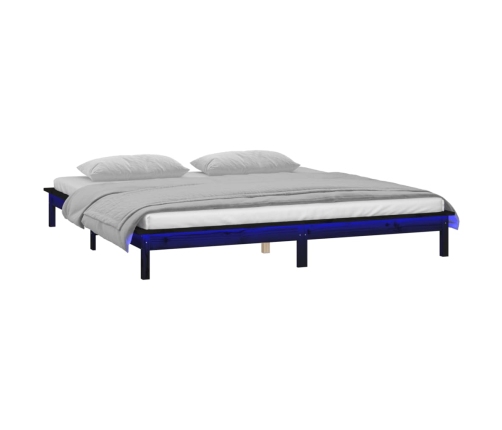 Estructura de cama con LED madera maciza negro 135x190 cm