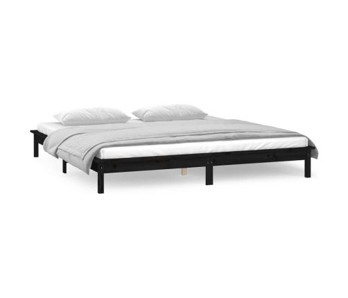 Estructura de cama con LED madera maciza negro 135x190 cm