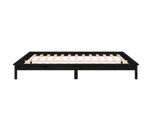 Estructura de cama con LED madera maciza negro 135x190 cm