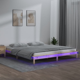 Estructura de cama LED sin colchón madera maciza 140x190 cm