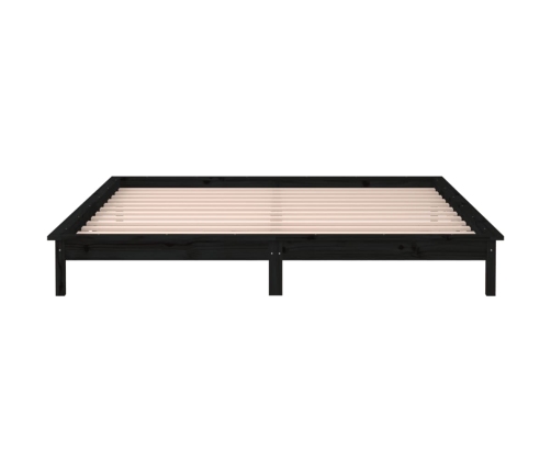 Estructura de cama con LED madera maciza negro 140x190 cm