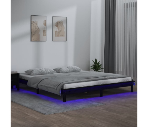 Estructura de cama con LED madera maciza negro 140x190 cm