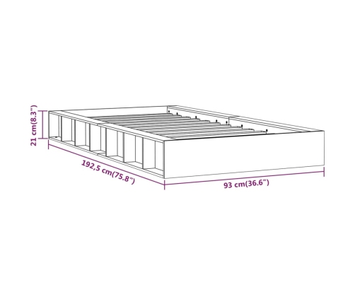 Estructura de cama individual pequeña madera maciza 75x190 cm