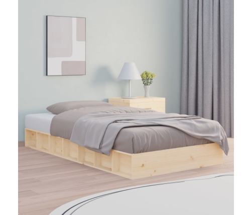 Estructura de cama individual pequeña madera maciza 75x190 cm