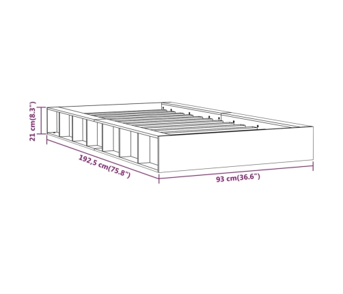 Estructura cama individual pequeña madera maciza gris 75x190 cm