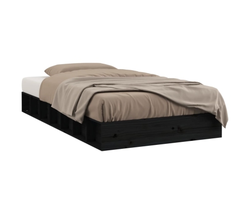 Estructura cama madera maciza individual negro 75x190 cm
