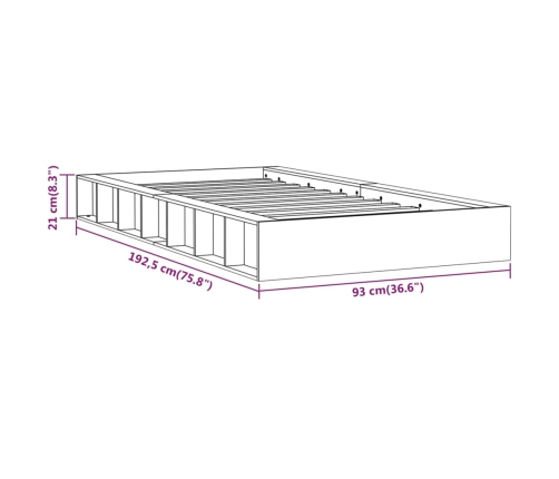 Estructura cama madera maciza individual negro 75x190 cm