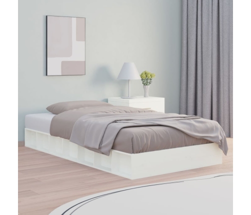 Estructura de cama individual de madera maciza blanco 90x190 cm