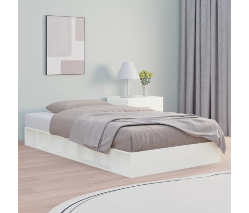 Estructura cama doble pequeña madera maciza blanco 120x190 cm